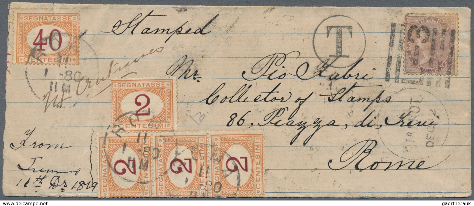 00353 Indien: 1879 Insufficiently Franked Cover From Sialkot To Rome, Italy Via Bombay, Aden And Pescara, - Other & Unclassified