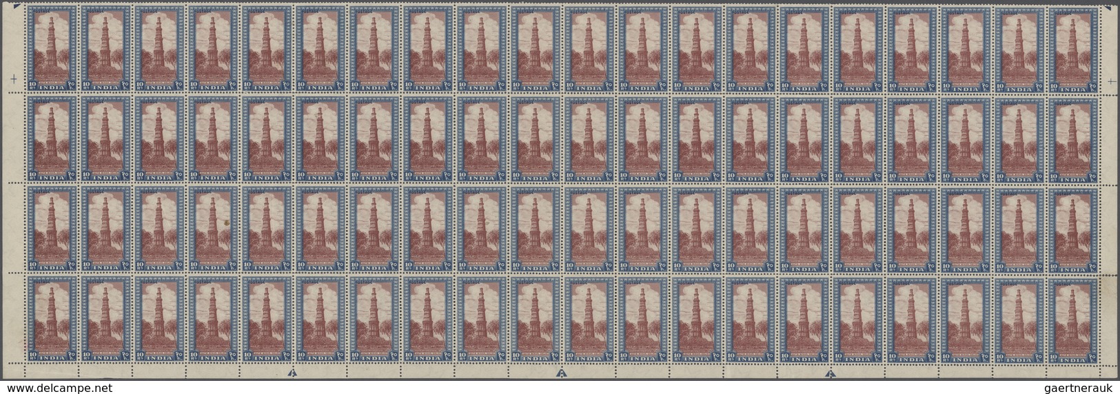 00356 Indien: 1949 'Archeological Series' 10r. Purple-brown & Blue COMPLETE SHEET Of 160, Mint Never Hinge - Other & Unclassified