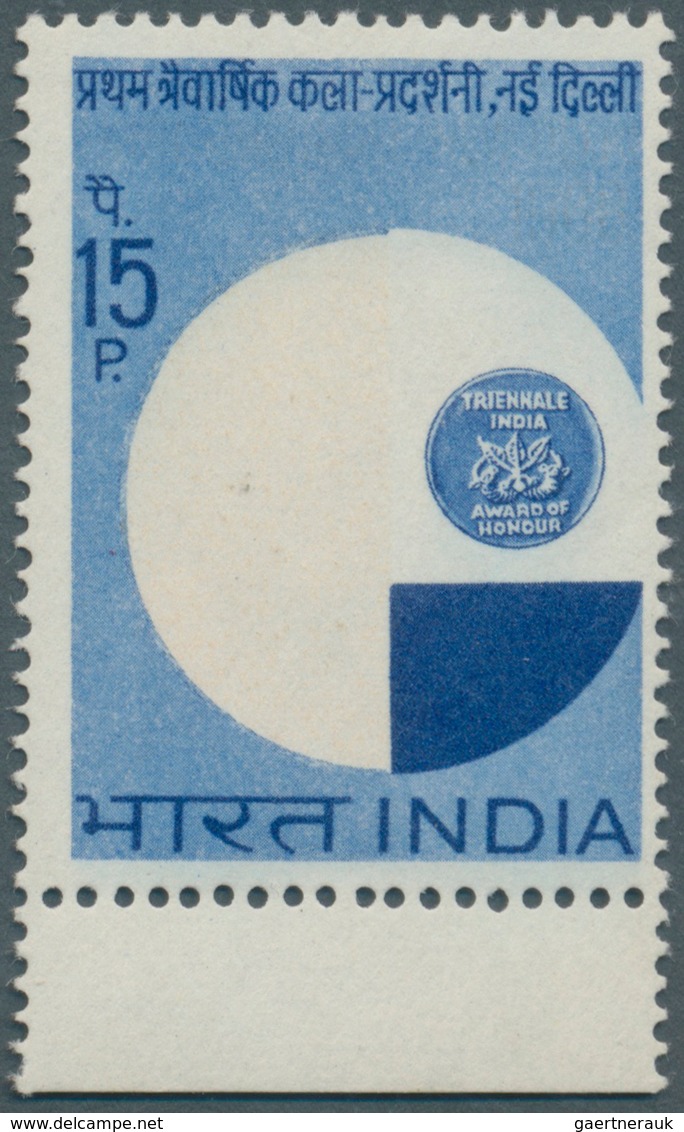 00358 Indien: 1968, Art Exhibition 15p Orange, Royal & Light Blue, Variety ORANGE OMITTED A Dry Print Of O - Other & Unclassified