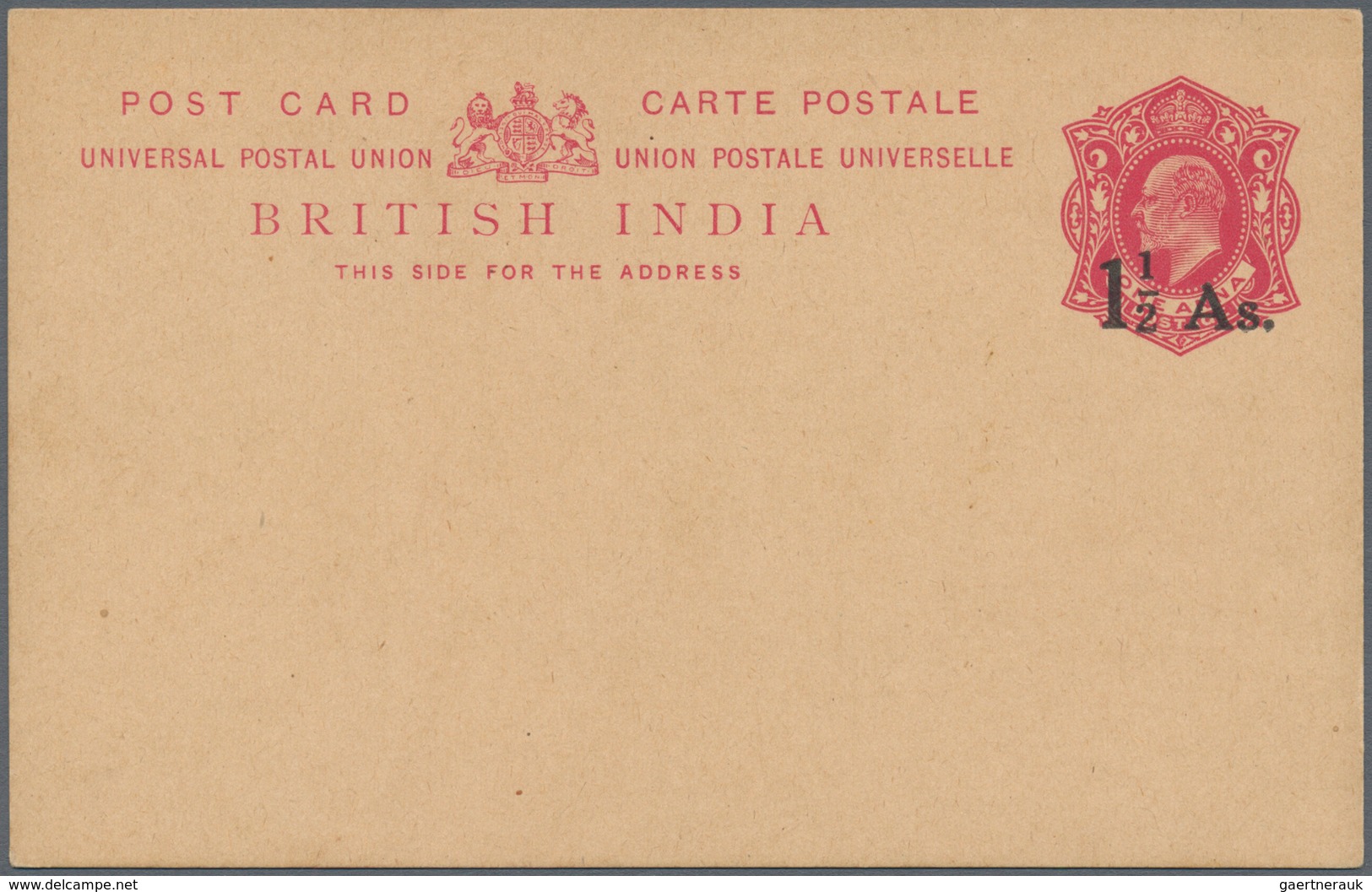 00363 Indien - Ganzsachen: 1922 ESSAY For A Provisional Postal Stationery Card KEVII. 1a. Carmine OVERPRIN - Unclassified