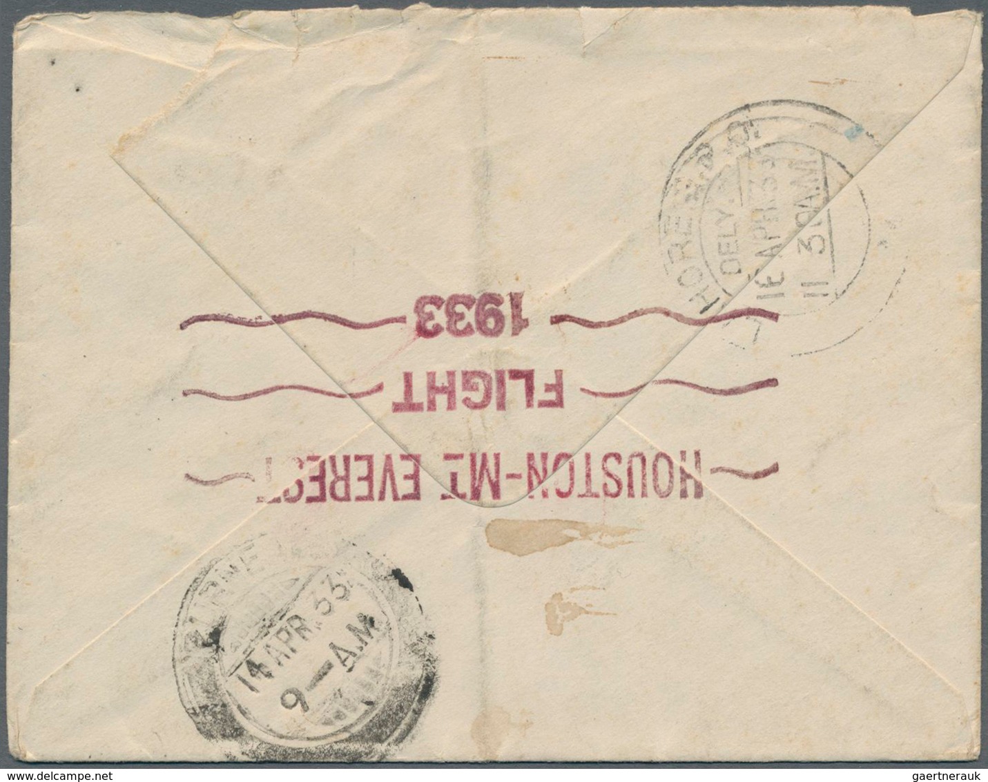 00367 Indien - Flugpost: 1933 "HOUSTON-MT-EVEREST FLIGHT": Cover Carried By The FIRST FLIGHT OVER MT. EVER - Luchtpost