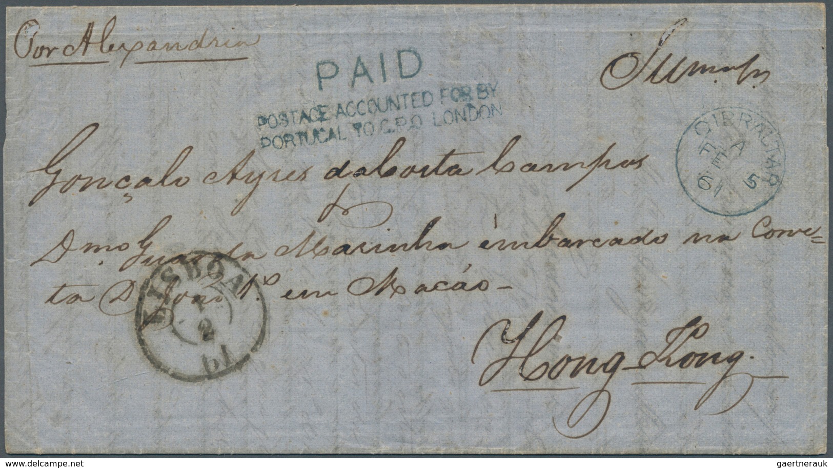 00379 Macau: 1861. Stampless Envelope Written From Lisbon Dated '1st Feb 1861' Addressed To A 'Portuguese - Sonstige & Ohne Zuordnung