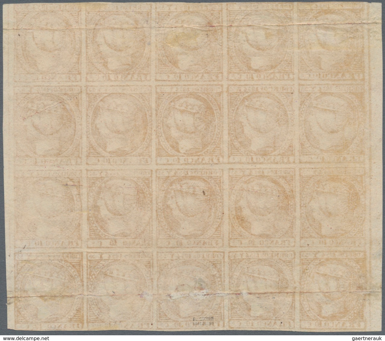 00394 Philippinen: 1854, 10 Cuartos Dark Carmine, A Left And Right Margin Block Of 20 (4x5), Unused No Gum - Philippinen