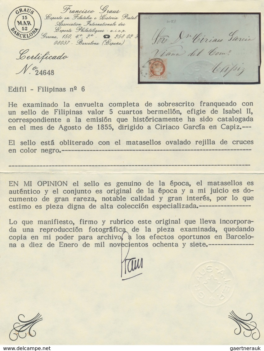 00397 Philippinen: 1855 (ca.), 5 C. Vermillion Tied Colonial Style Parilla To Folded Envelope To Capiz. Ra - Filippijnen