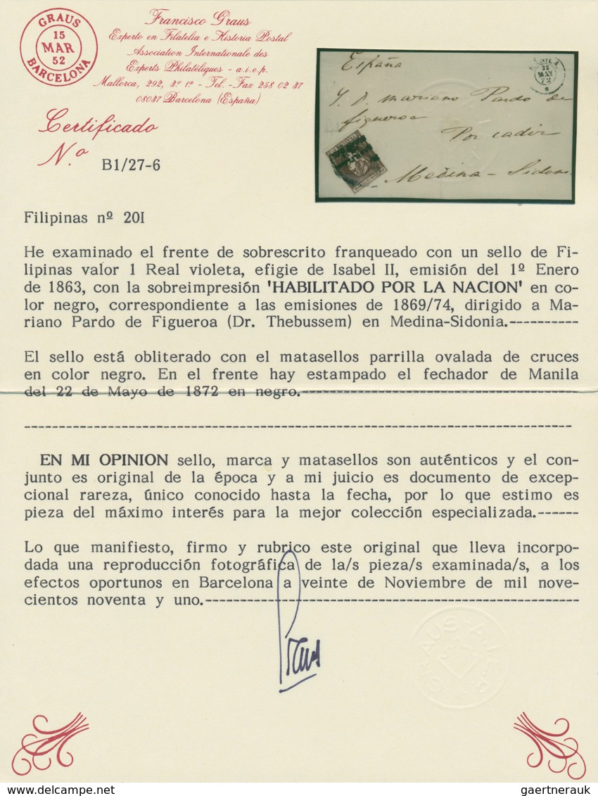 00399 Philippinen: 1861, 1 Real Violet Ovpt. "habilitado / Por La / Naction", On Front Cover To Medina Sid - Filippijnen