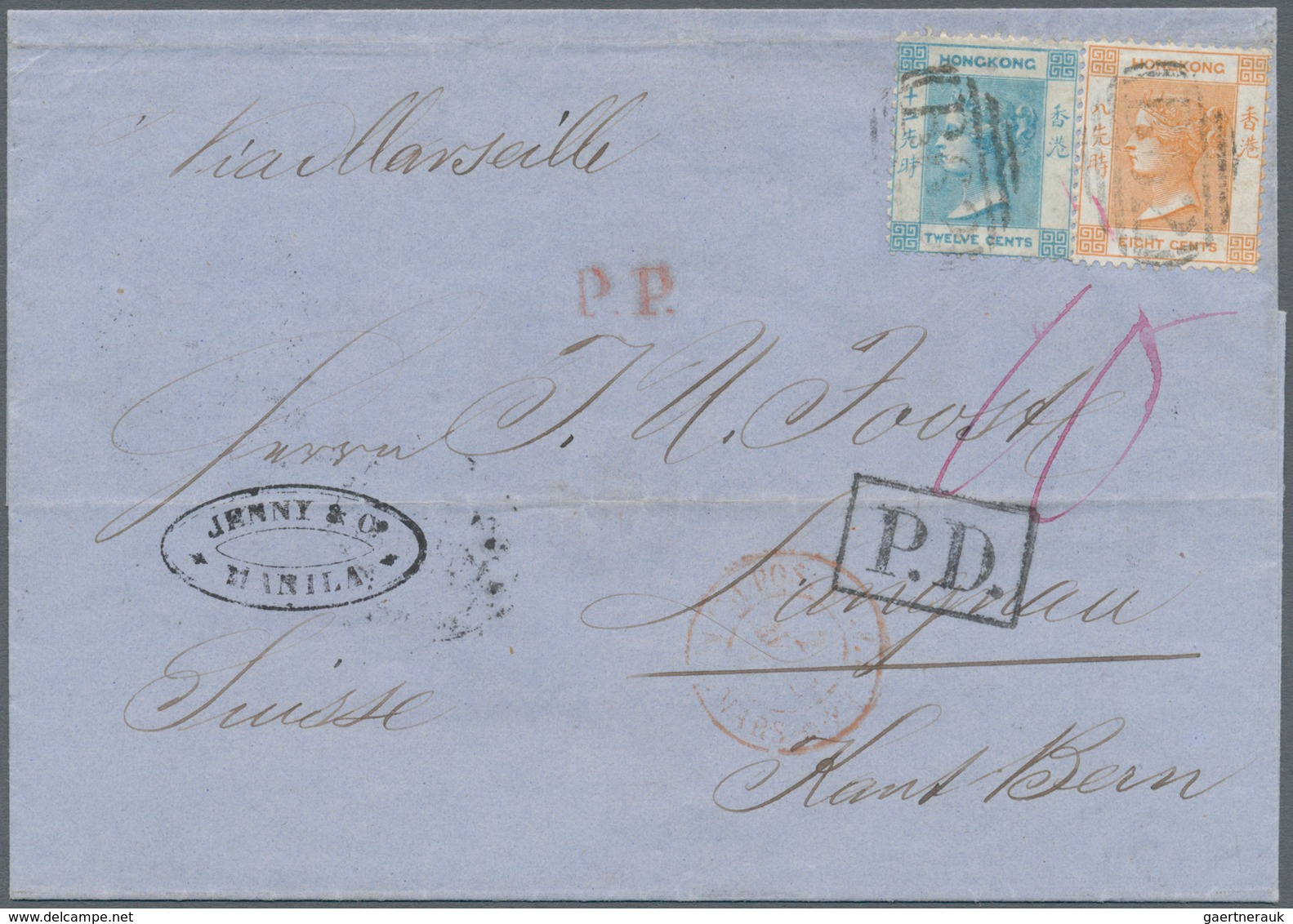 00401 Philippinen: Manila: 1868, QV 8 C. Orange And 12 C. Blue Tied Oval "862" To Folded Envelope With Ova - Filippine