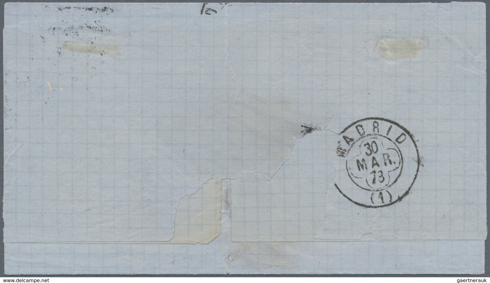 00405 Philippinen: 1876/77, 12 C.violet Tied In Transit By British "GIBRALTAR" On Folded Envelope From "MA - Filippijnen