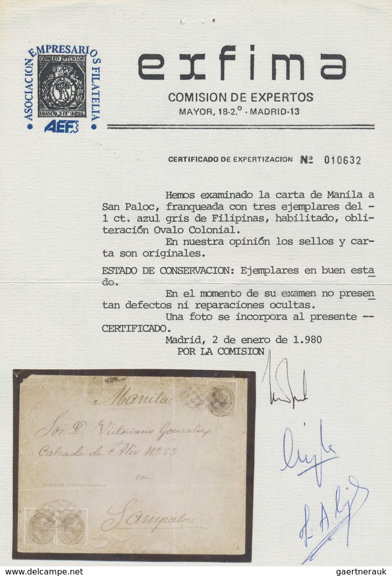 00408 Philippinen: 1880 (ca.), Fiscals Used For Postage: Blue "habilitado / Recargo De Consumo S002 2 4/8" - Filippijnen