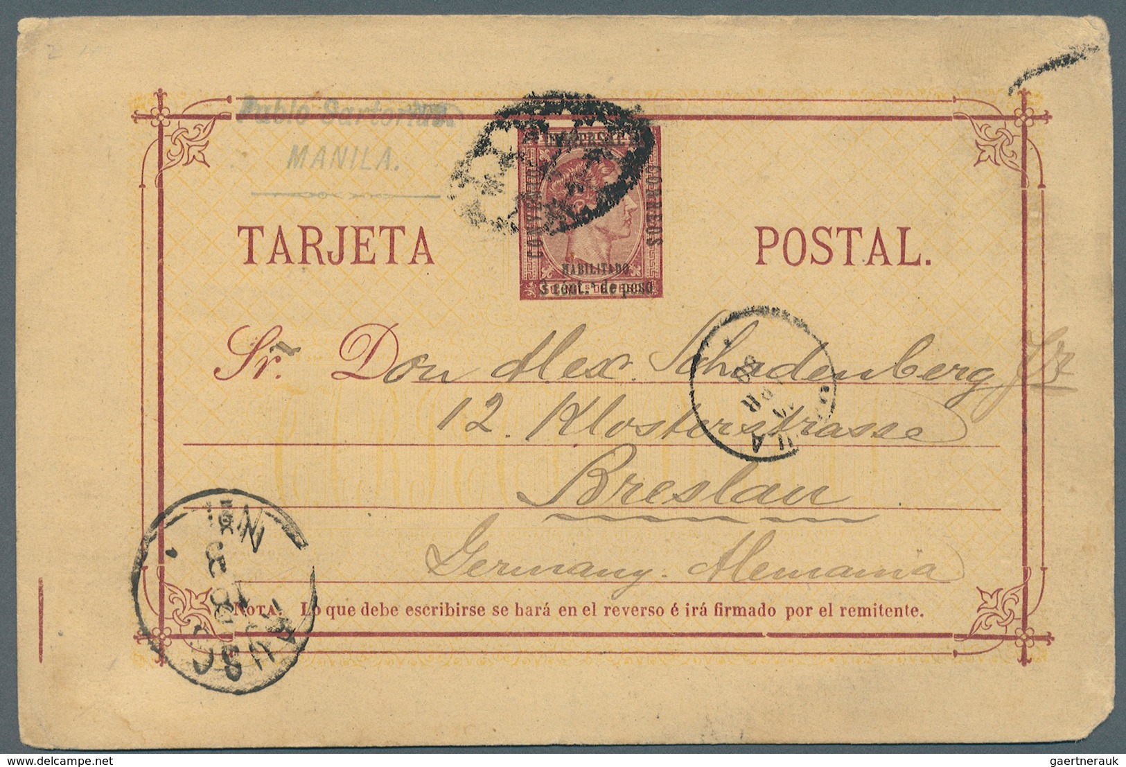 00409 Philippinen: 1880 UPU Surcharge 3c/50c, Tied By Oval Cancel Of Crosses In Association With Manila Di - Philippines