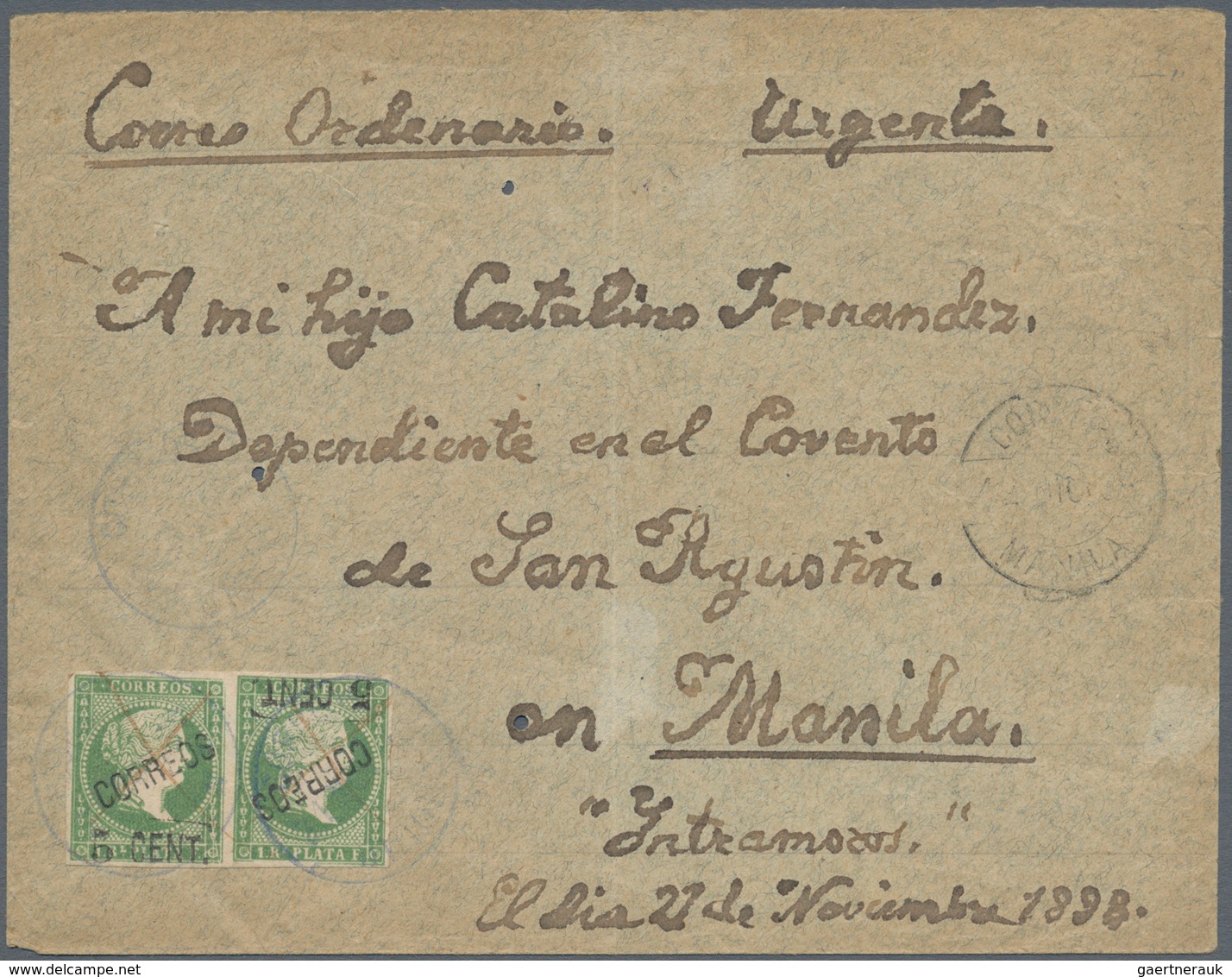 00415 Philippinen: 1898, 5 Cts. On 1 Real Of Spanish West Indies Without Wmk, A Pair, One With Surcharge I - Filippijnen