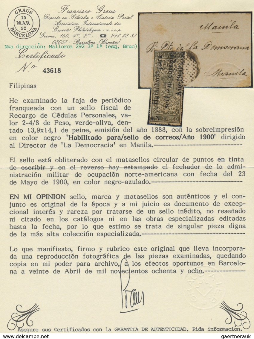 00417 Philippinen: 1900, Miliatry Administration Of The US Occupation: Fiscal Stamp "Recargo De Cedulas Pe - Philippinen