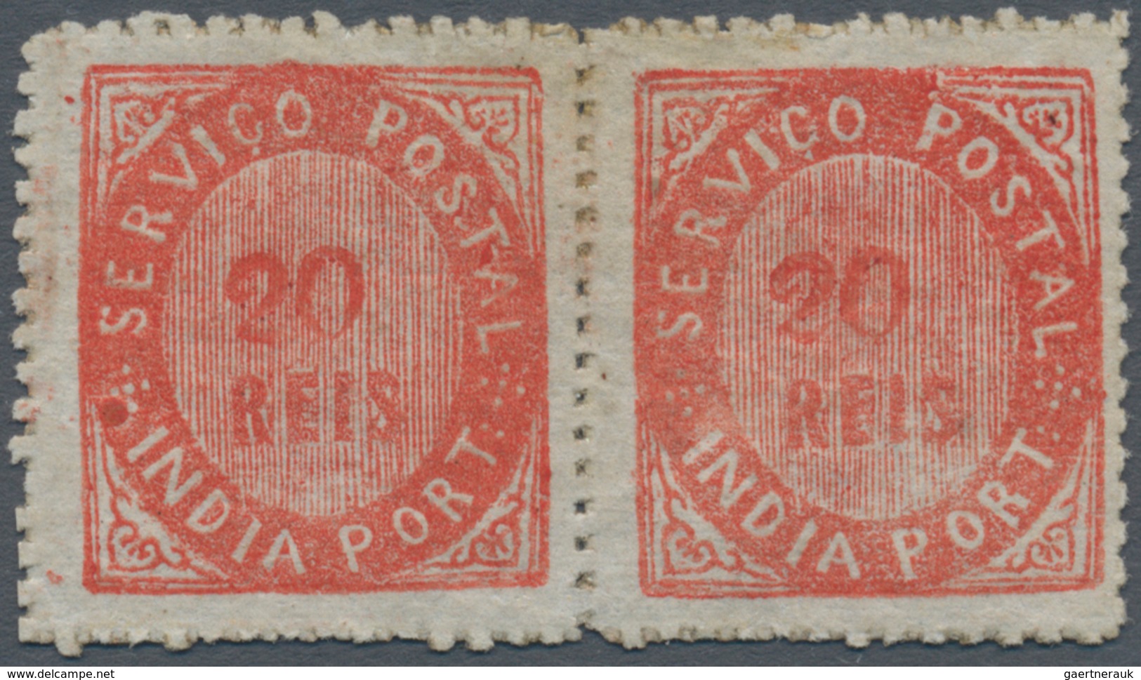 00420 Portugiesisch-Indien: 1871, 20 R. Type II Vermilion Type, Thick Paper, A Horizontal Pair, Unused Mou - Portugees-Indië
