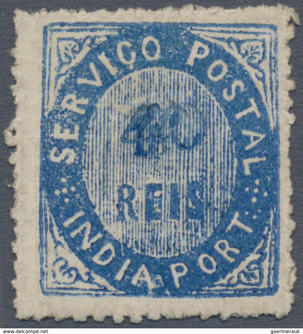 00421 Portugiesisch-Indien: 1871, Type II, 40 R. Blue On Striped Paper, Double Impression Of Value, Unused - India Portoghese