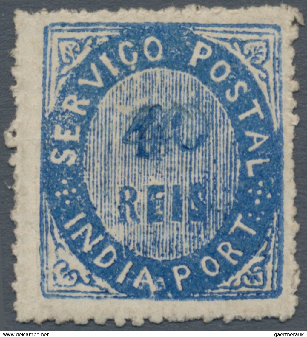 00421 Portugiesisch-Indien: 1871, Type II, 40 R. Blue On Striped Paper, Double Impression Of Value, Unused - Portugees-Indië