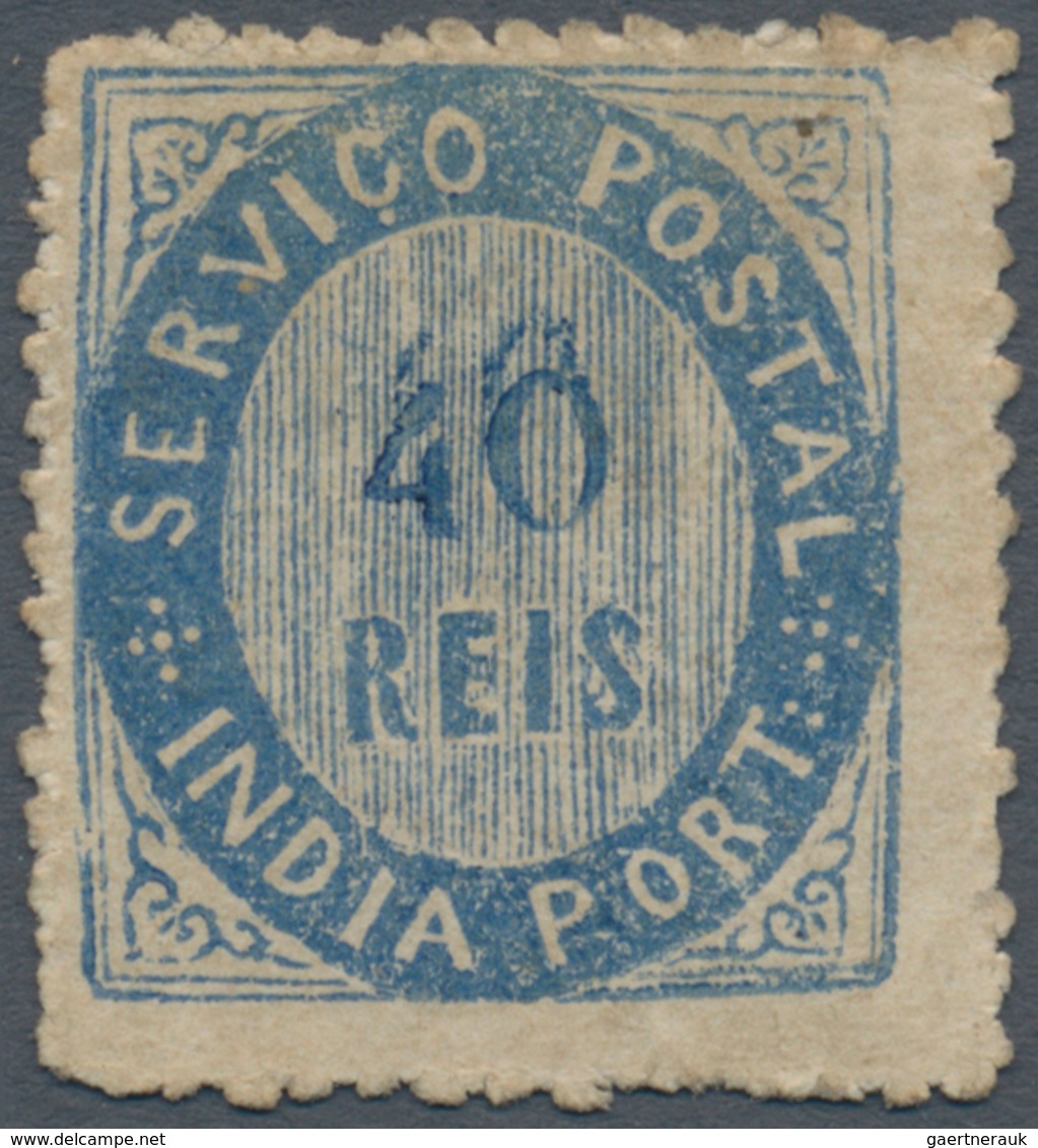 00422 Portugiesisch-Indien: 1871, Type II, 40 R. Dark Blue On Thick Paper, Double Impression Of Value, Unu - Portugees-Indië