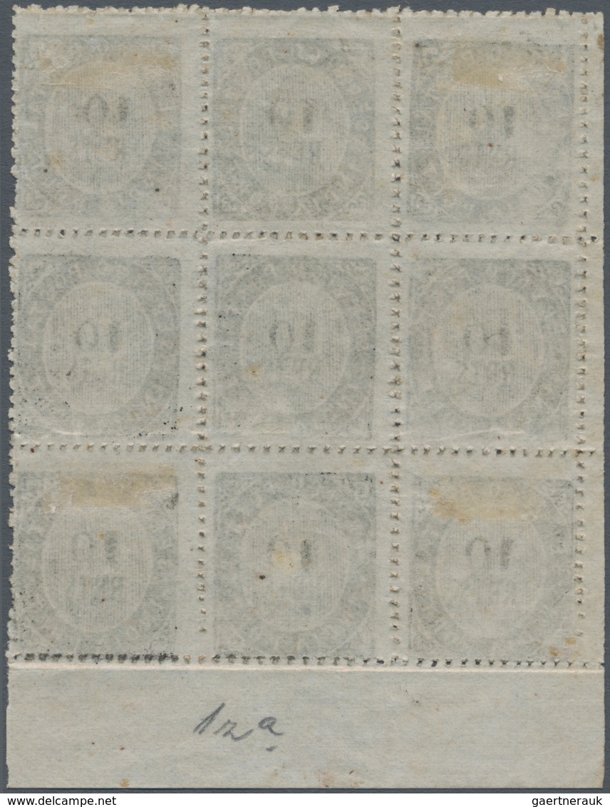 00426 Portugiesisch-Indien: 1873, Type IA And IB, 1 10 R. Black, A Bottom Margin Block-9 (3x3), Consisitin - Portugiesisch-Indien