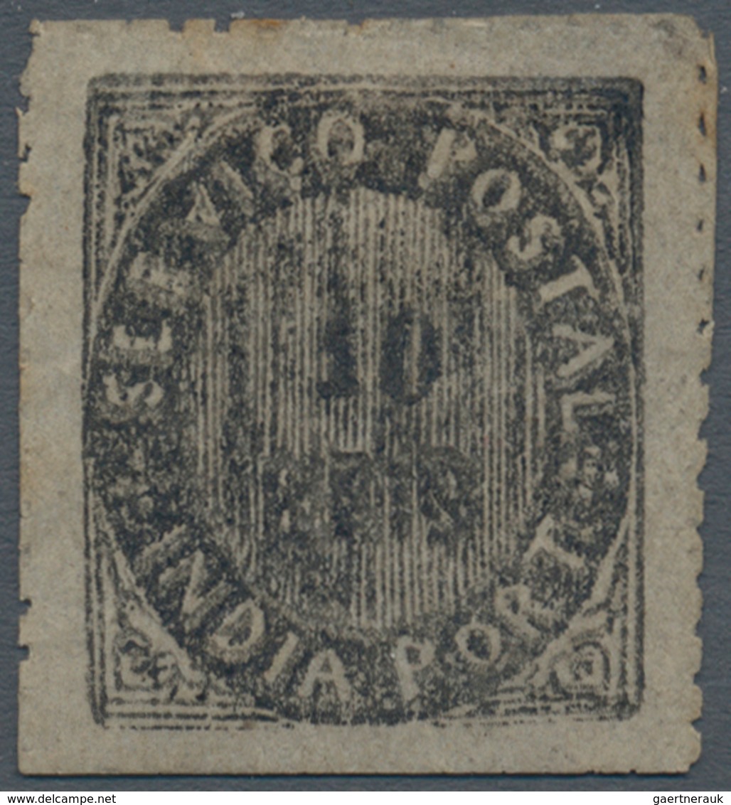 00435 Portugiesisch-Indien: 1876, Type IIB, 10 R. Black, Double Impression Of The Die, Unused No Gum, Scis - Portugees-Indië