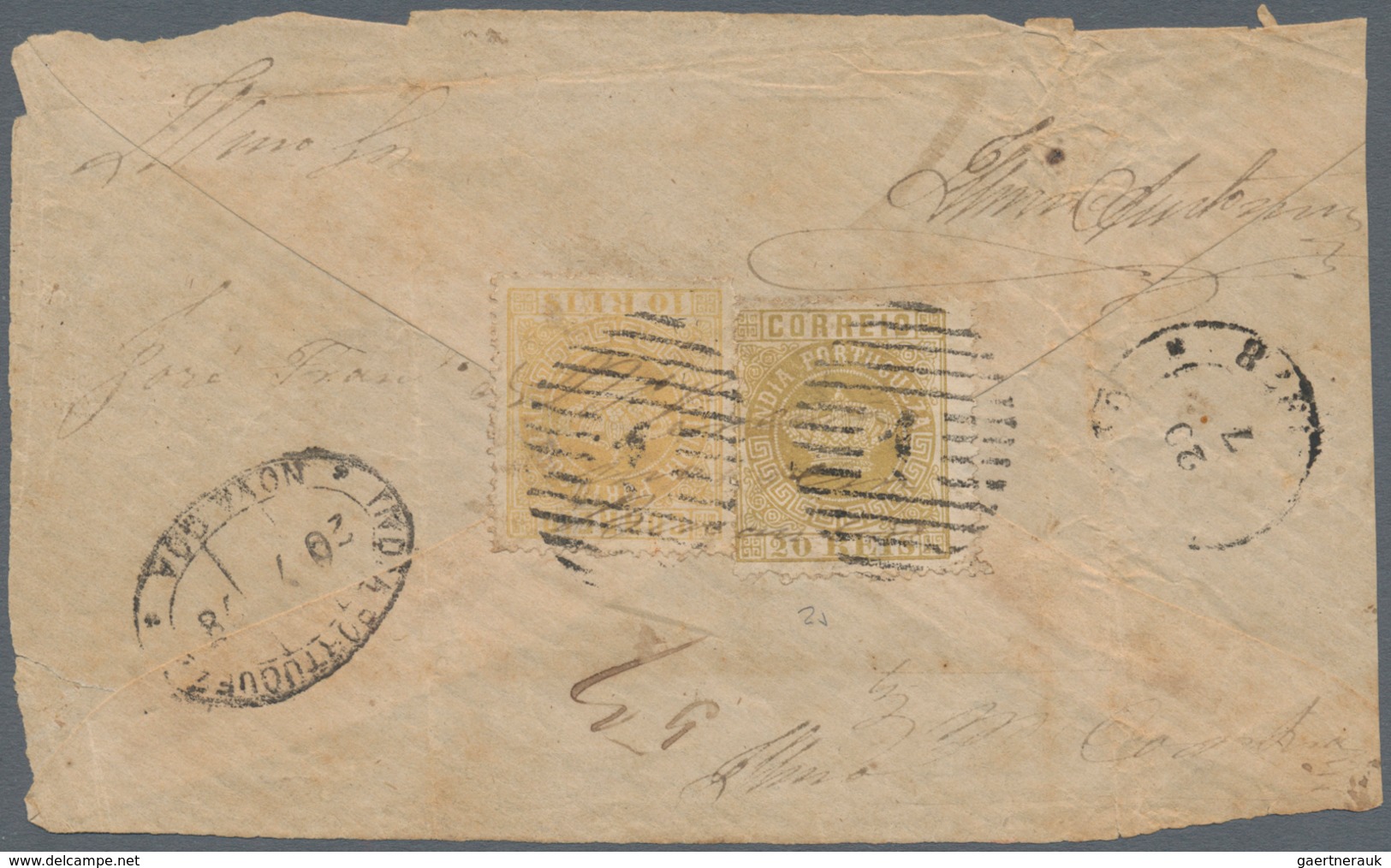 00440 Portugiesisch-Indien: 1878 Part Cover (back Only) From Nova Goa To Margao Franked By 1877 'Crown' 10 - Portugiesisch-Indien