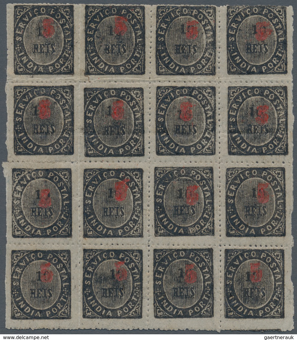 00442 Portugiesisch-Indien: 1881, Local Surcharge Types/tipos I/III-ex Mint: 5 R. On 10 R. (MF62), ID Bloc - Portugees-Indië
