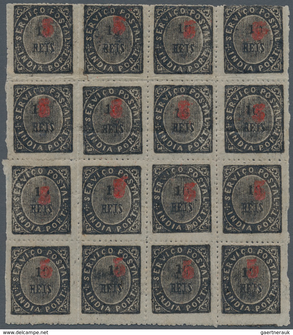 00442 Portugiesisch-Indien: 1881, Local Surcharge Types/tipos I/III-ex Mint: 5 R. On 10 R. (MF62), ID Bloc - Portugiesisch-Indien