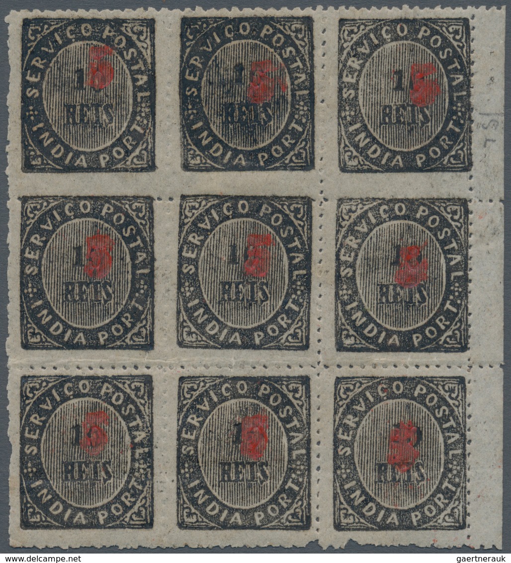 00442 Portugiesisch-Indien: 1881, Local Surcharge Types/tipos I/III-ex Mint: 5 R. On 10 R. (MF62), ID Bloc - Portugees-Indië