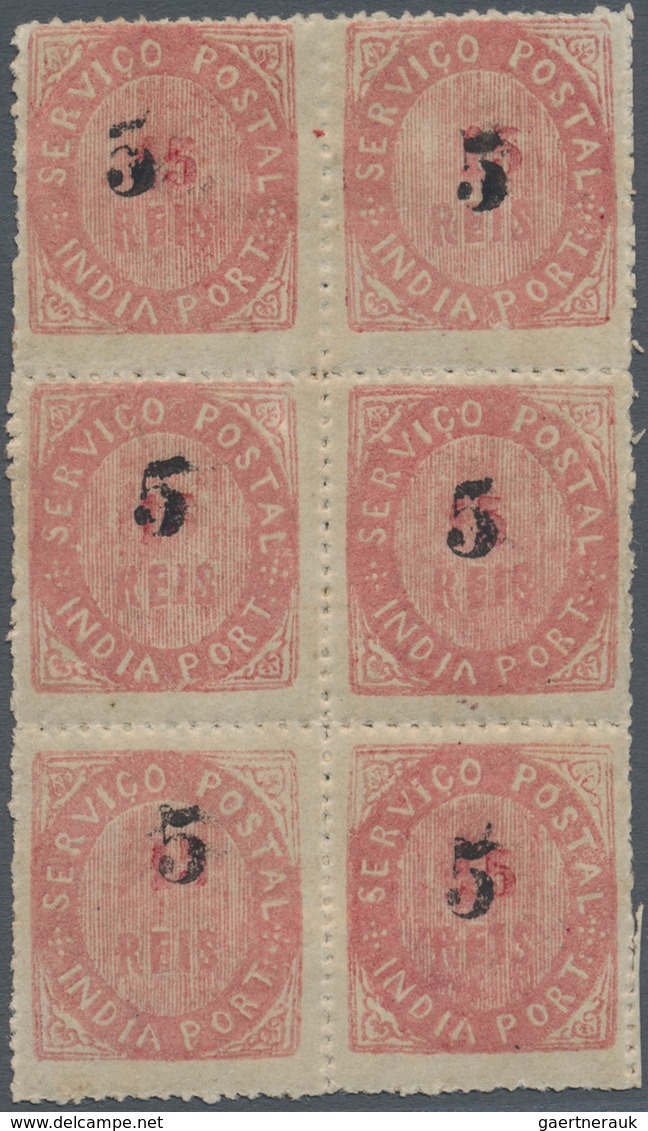 00442 Portugiesisch-Indien: 1881, Local Surcharge Types/tipos I/III-ex Mint: 5 R. On 10 R. (MF62), ID Bloc - India Portoghese