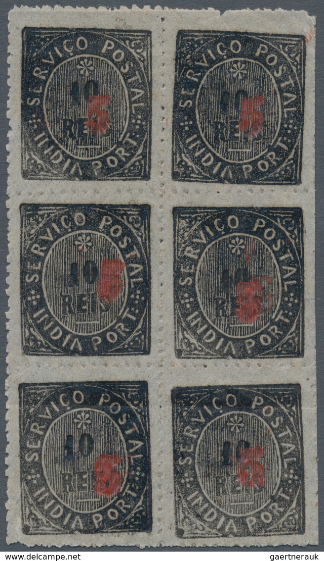 00443 Portugiesisch-Indien: 1881, Local Surcharge A, 5 Rs./10 R.black Type III, A Block Of Six (2x3) Unuse - Portugees-Indië