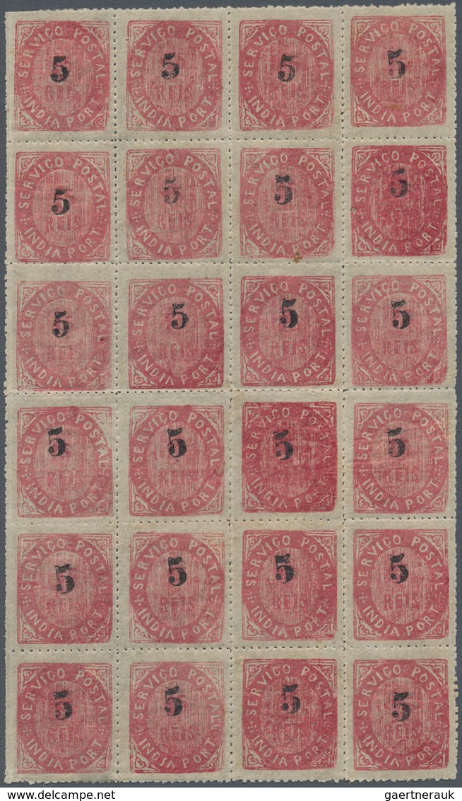 00444 Portugiesisch-Indien: 1881, Local Surcharge, 5 Rs./15 R.carmine Type IIA, Surcharge A And B, A Block - India Portoghese