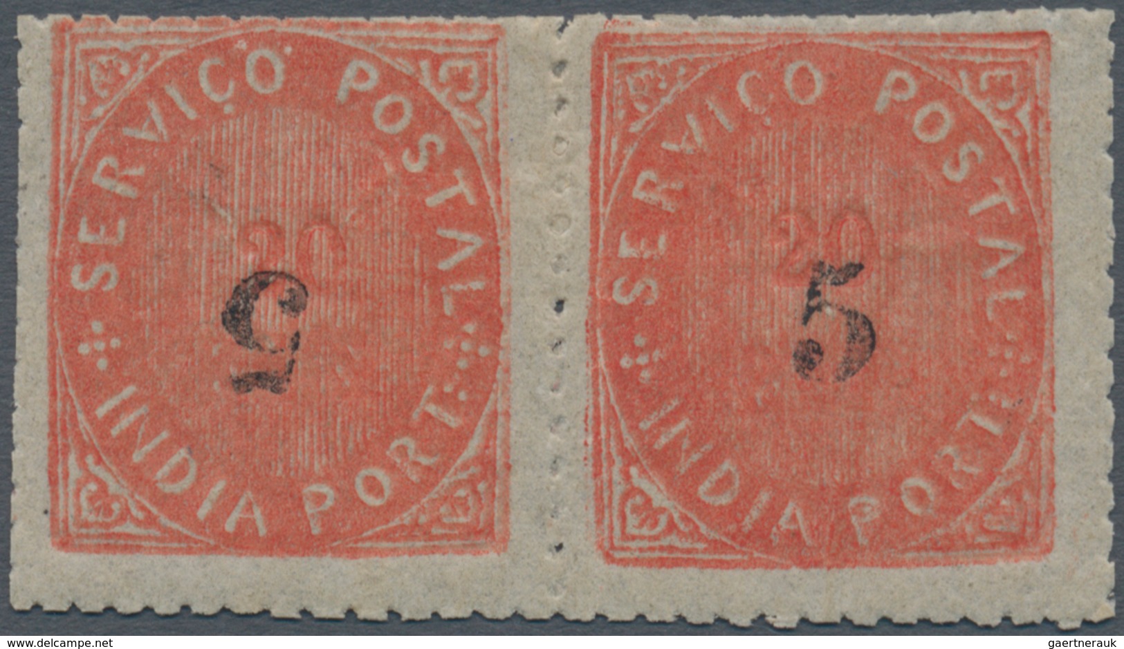 00446 Portugiesisch-Indien: 1881, Type IIB, 5 R./20 R., Local Surcharge B, A Horizontal Pair With Left Sta - Portugiesisch-Indien