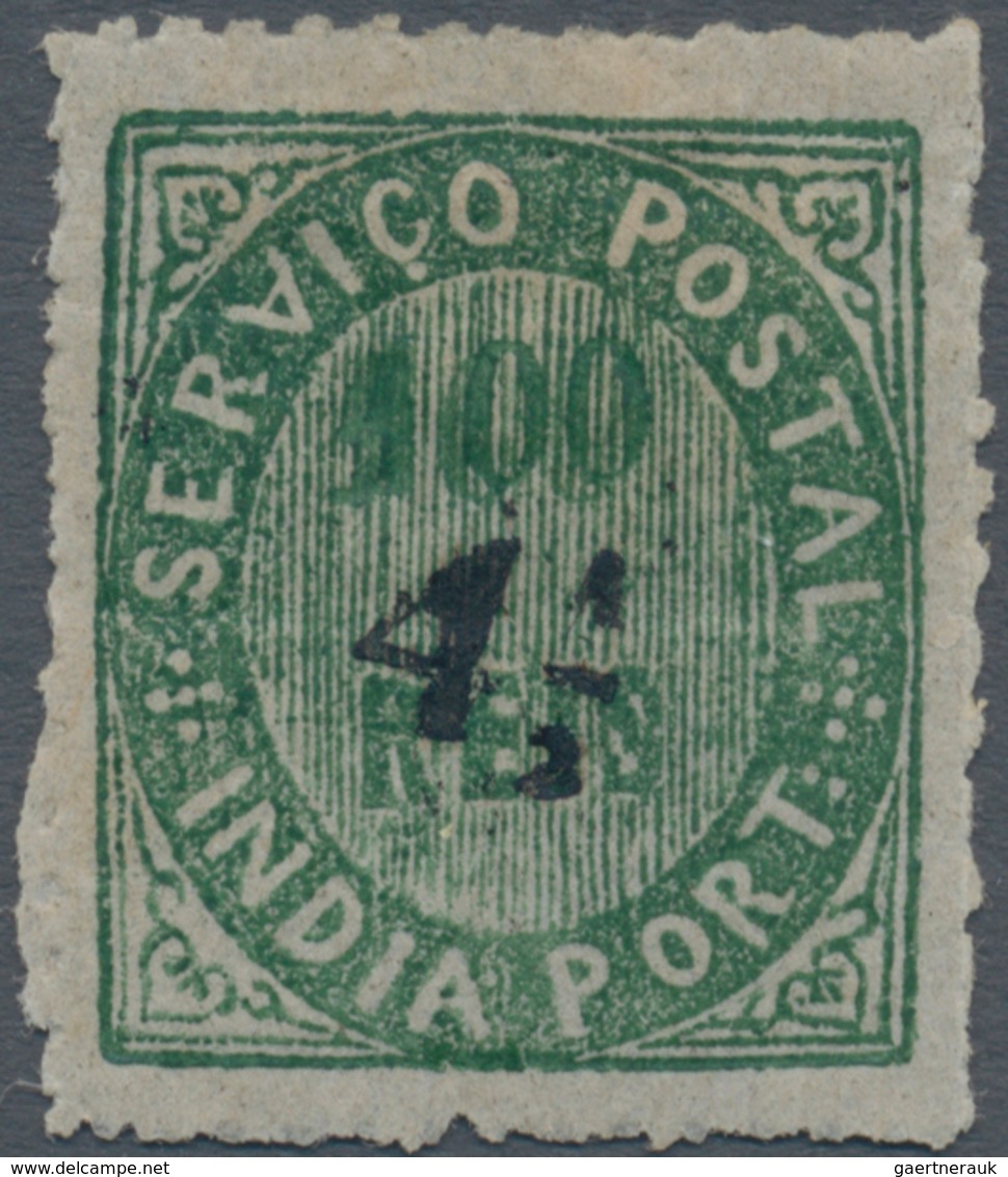 00449 Portugiesisch-Indien: 1881/88, Local Surcharge, Type IIB 4 1/2 R. On 100 R. Green, The Basic Stamp D - Portugees-Indië