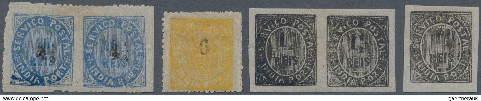 00452 Portugiesisch-Indien: 1883, Native Issues, Mint Selection: 4 1 /2 On 40 R. Blue Pair Type IIB (MF123 - Inde Portugaise