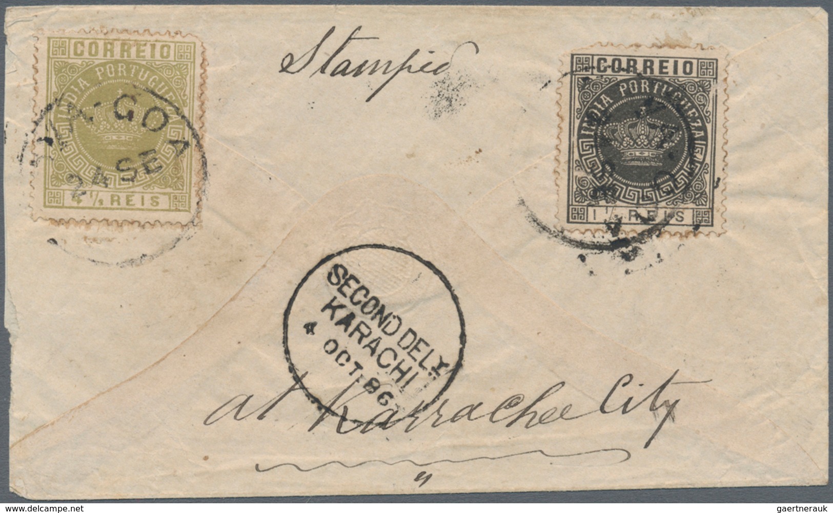 00457 Portugiesisch-Indien: 1882 'Crown' 1½r. Black, Perforated 13, Plus 4½r. Olive, Perforated 13¾, Used - Portugees-Indië