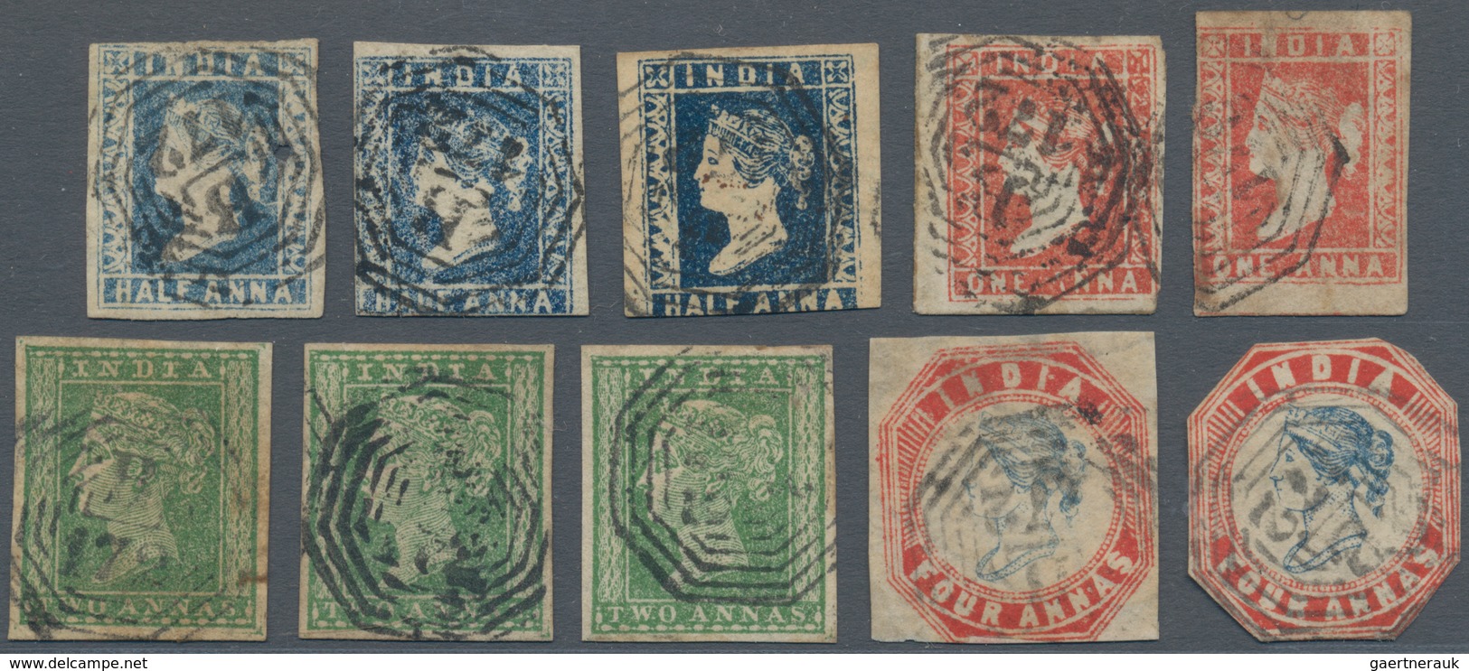 00462 Singapur: 1854-55 Group Of 10 Indian Stamps Used In Singapore And Cancelled By Numeral "B/172", Incl - Singapur (...-1959)