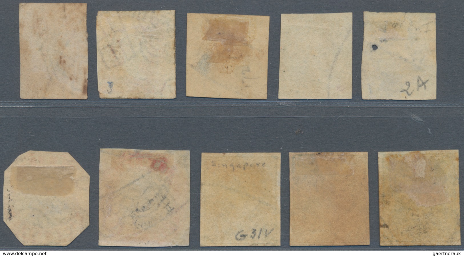 00462 Singapur: 1854-55 Group Of 10 Indian Stamps Used In Singapore And Cancelled By Numeral "B/172", Incl - Singapore (...-1959)