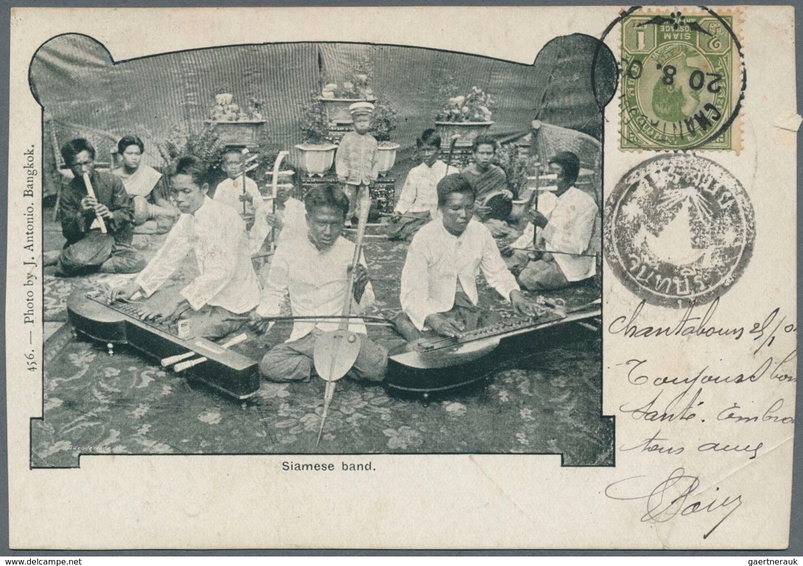 00464 Thailand: 1903, Picture Postcard To France, Initially Franked On Picture Side With 1 A Green King Ch - Thaïlande