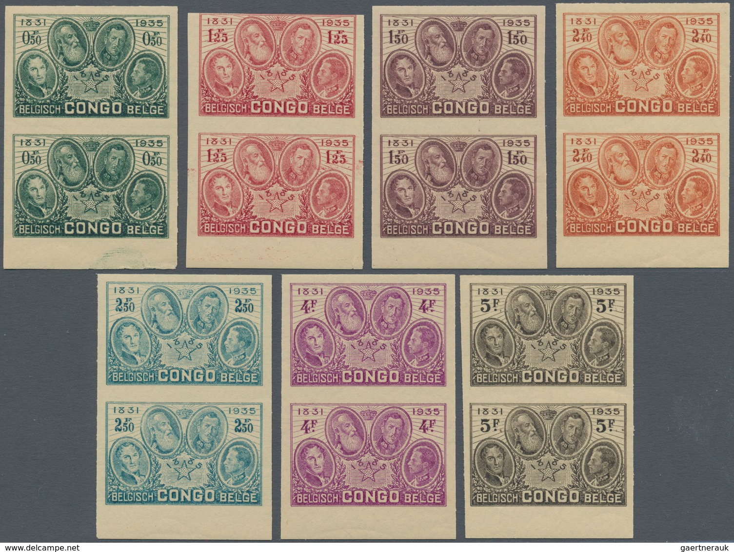 00472 Belgisch-Kongo: 1935, 50th Anniversary Of Congo State, 0.50fr. To 5fr., Complete Set In IMPERFORATE - Andere & Zonder Classificatie