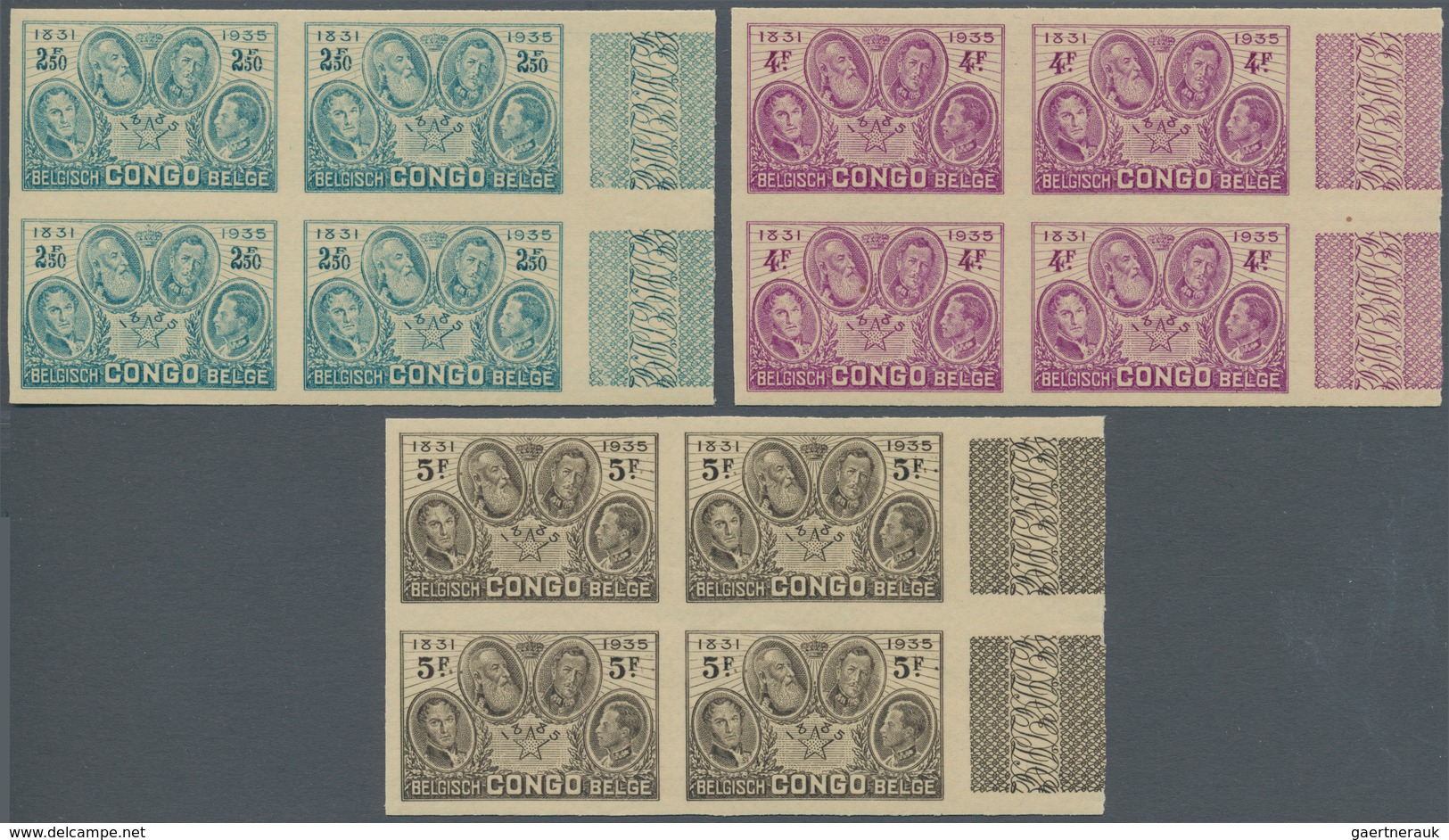 00474 Belgisch-Kongo: 1935, 50th Anniversary Of Congo State, 0.50fr. To 5fr., Complete Set In IMPERFORATE - Altri & Non Classificati