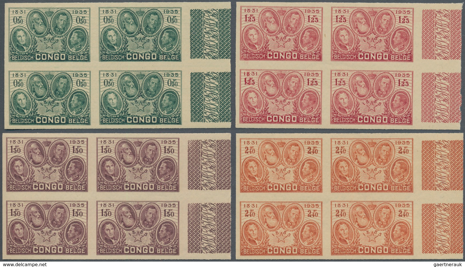 00474 Belgisch-Kongo: 1935, 50th Anniversary Of Congo State, 0.50fr. To 5fr., Complete Set In IMPERFORATE - Altri & Non Classificati