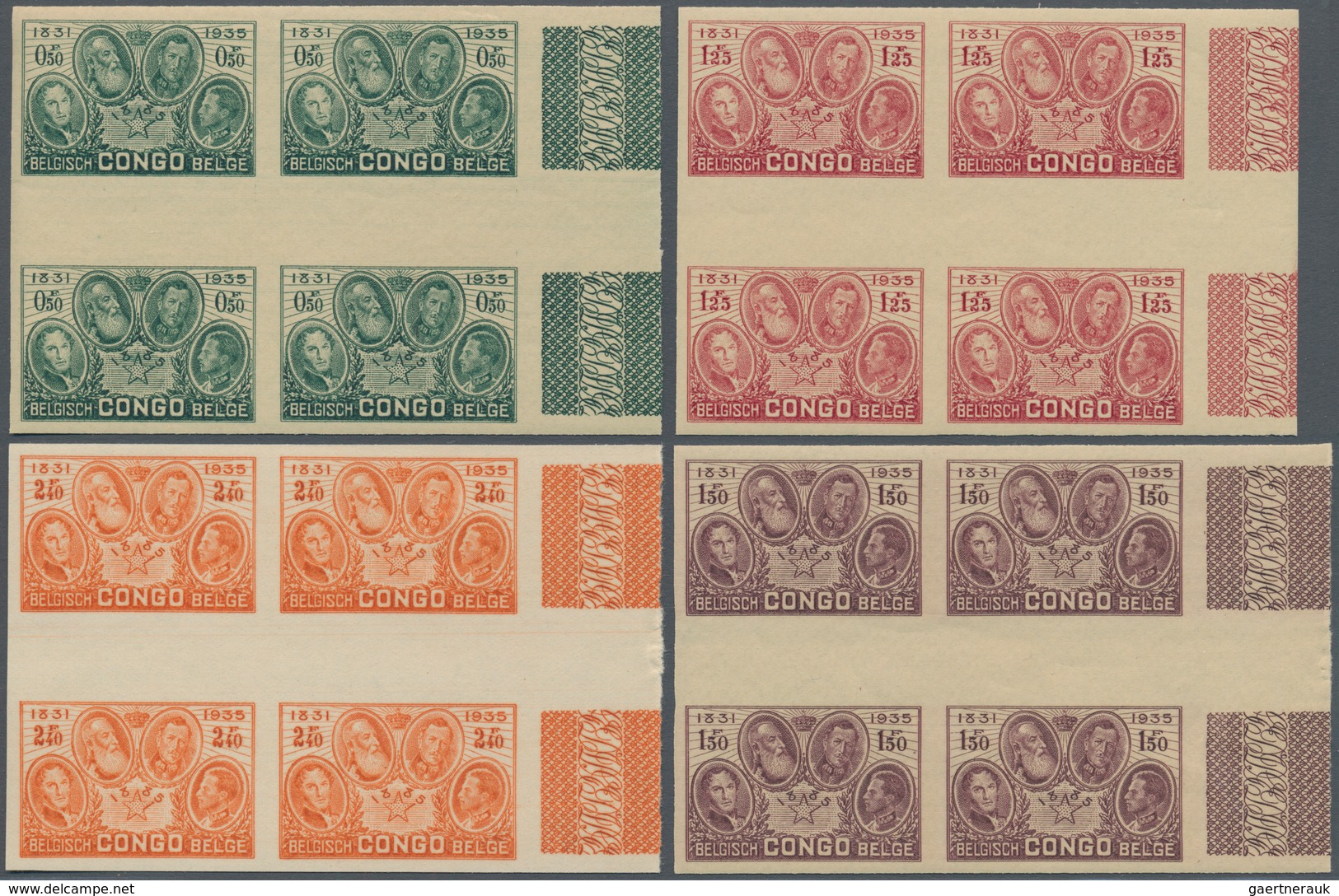00475 Belgisch-Kongo: 1935, 50th Anniversary Of Congo State, 0.50fr. To 5fr., Complete Set In IMPERFORATE - Other & Unclassified