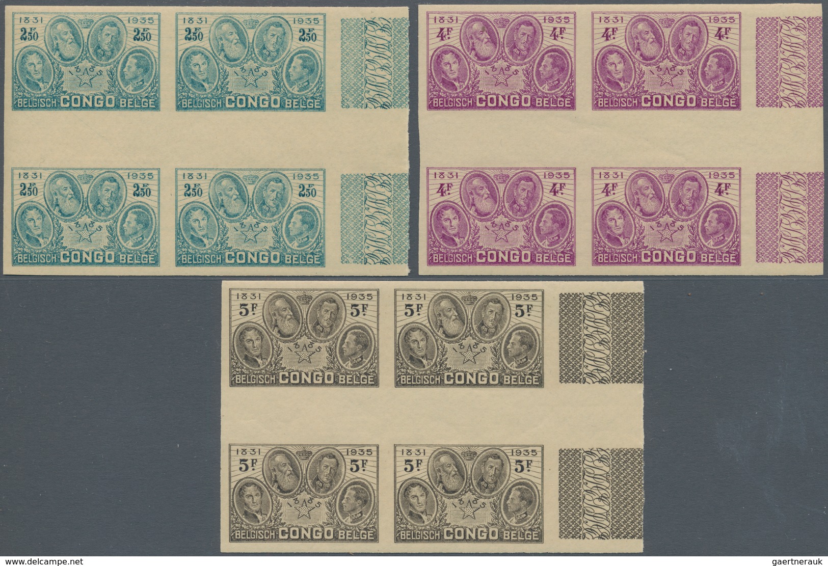 00475 Belgisch-Kongo: 1935, 50th Anniversary Of Congo State, 0.50fr. To 5fr., Complete Set In IMPERFORATE - Andere & Zonder Classificatie