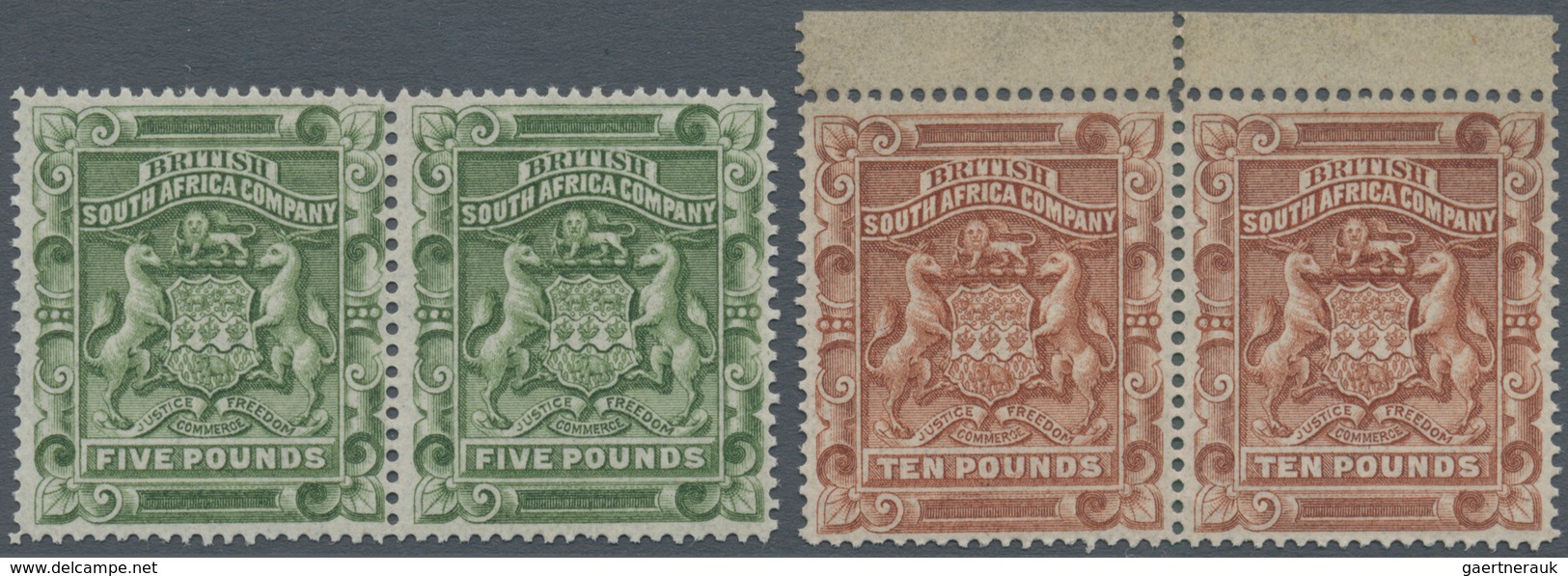 00478 Britische Südafrika-Gesellschaft: 1892, £5 Sage-green And £10 Brown, Each As Horiz.pair, Unused No G - Unclassified