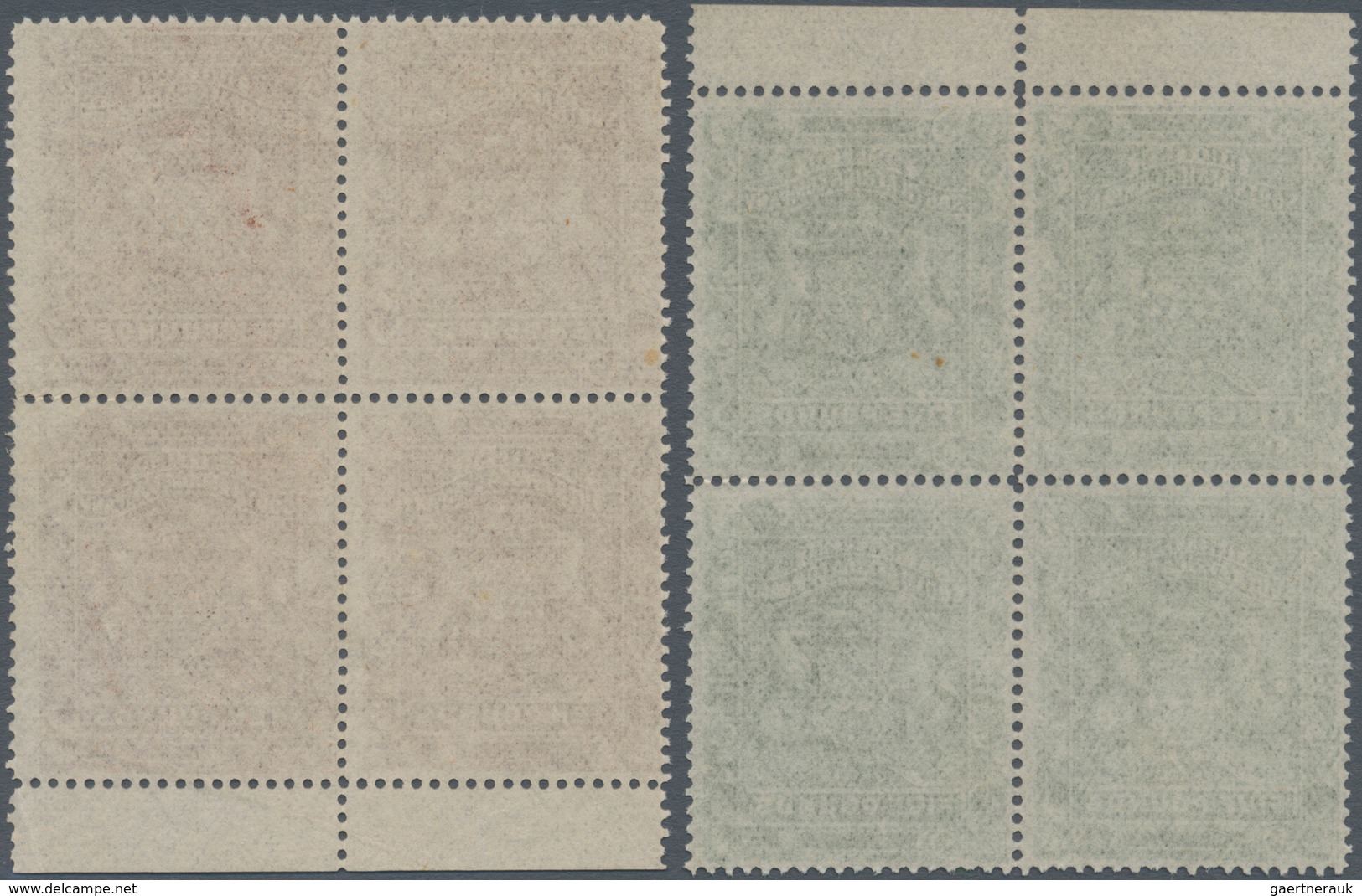 00479 Britische Südafrika-Gesellschaft: 1892, £5 Sage-green And £10 Brown, Two Marginal Blocks Of Four, Un - Zonder Classificatie