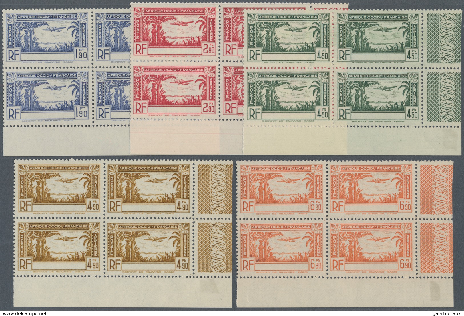 00482 Elfenbeinküste: 1940, Complete Set Airmail Stamps Without Imprint "Cote D'Ivoire" At Bottom, Corner - Briefe U. Dokumente