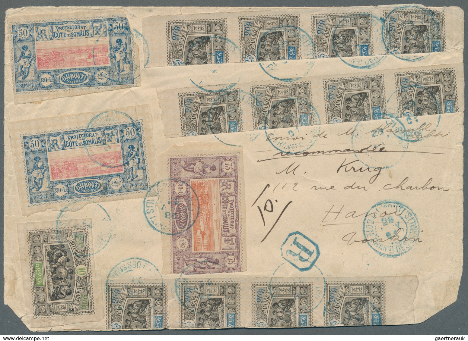 00485 Französische Somaliküste: 1901 Large Registered Cover (opened For Display) To Hanoi, French Lndochin - Gebruikt