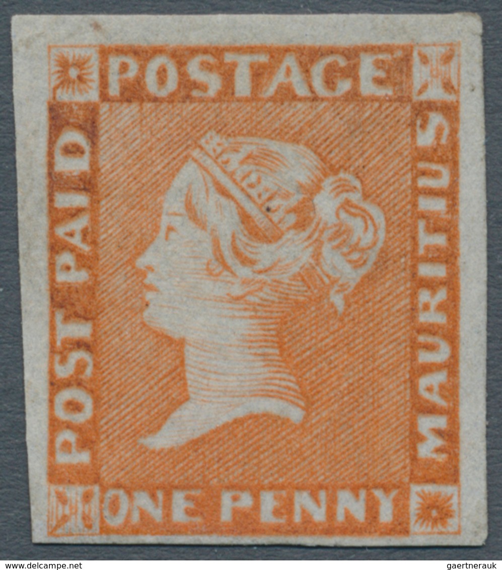 00491 Mauritius: 1848: 1 D "POST PAID" Bright Vermillion On Greyish Paper Without Watermark, Early Interme - Mauritius (...-1967)