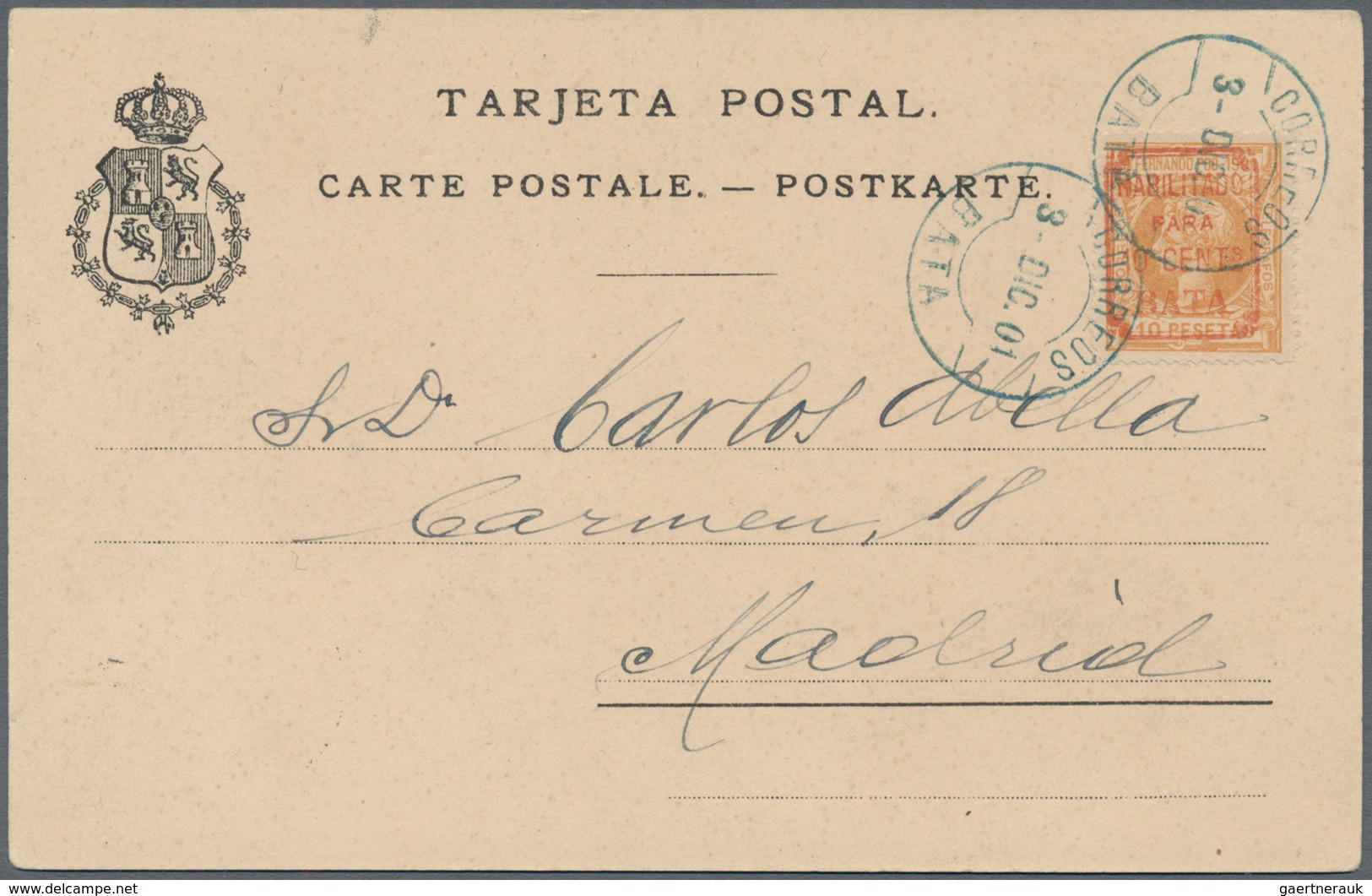 00493 Spanisch-Guinea: Bata, 1901, 1 C.-10 P. Surcharged "HABILITADO PARA 10 CENTS BATA", 14 Values Each A - Guinée Espagnole