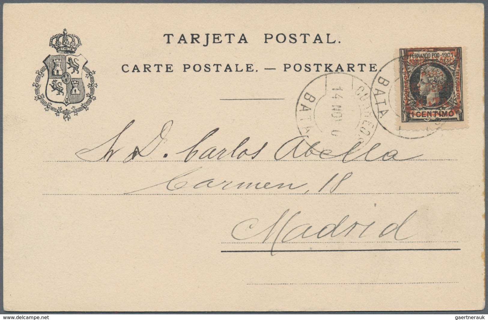 00493 Spanisch-Guinea: Bata, 1901, 1 C.-10 P. Surcharged "HABILITADO PARA 10 CENTS BATA", 14 Values Each A - Guinea Spagnola