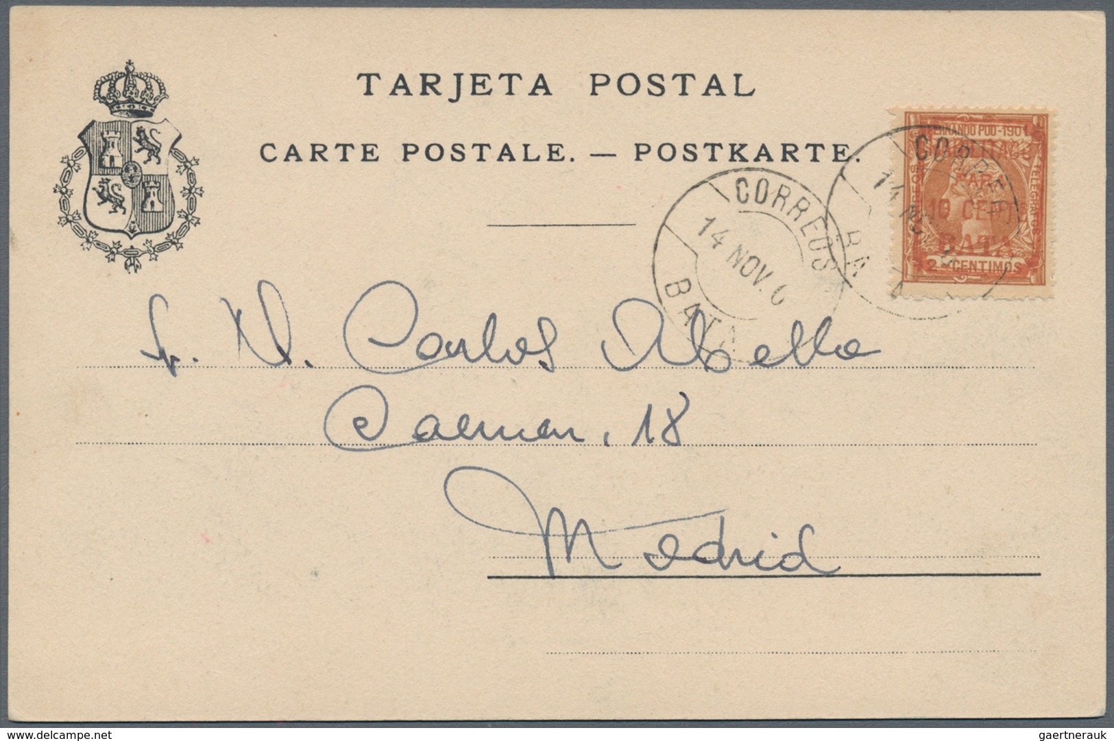 00493 Spanisch-Guinea: Bata, 1901, 1 C.-10 P. Surcharged "HABILITADO PARA 10 CENTS BATA", 14 Values Each A - Guinea Espagnole