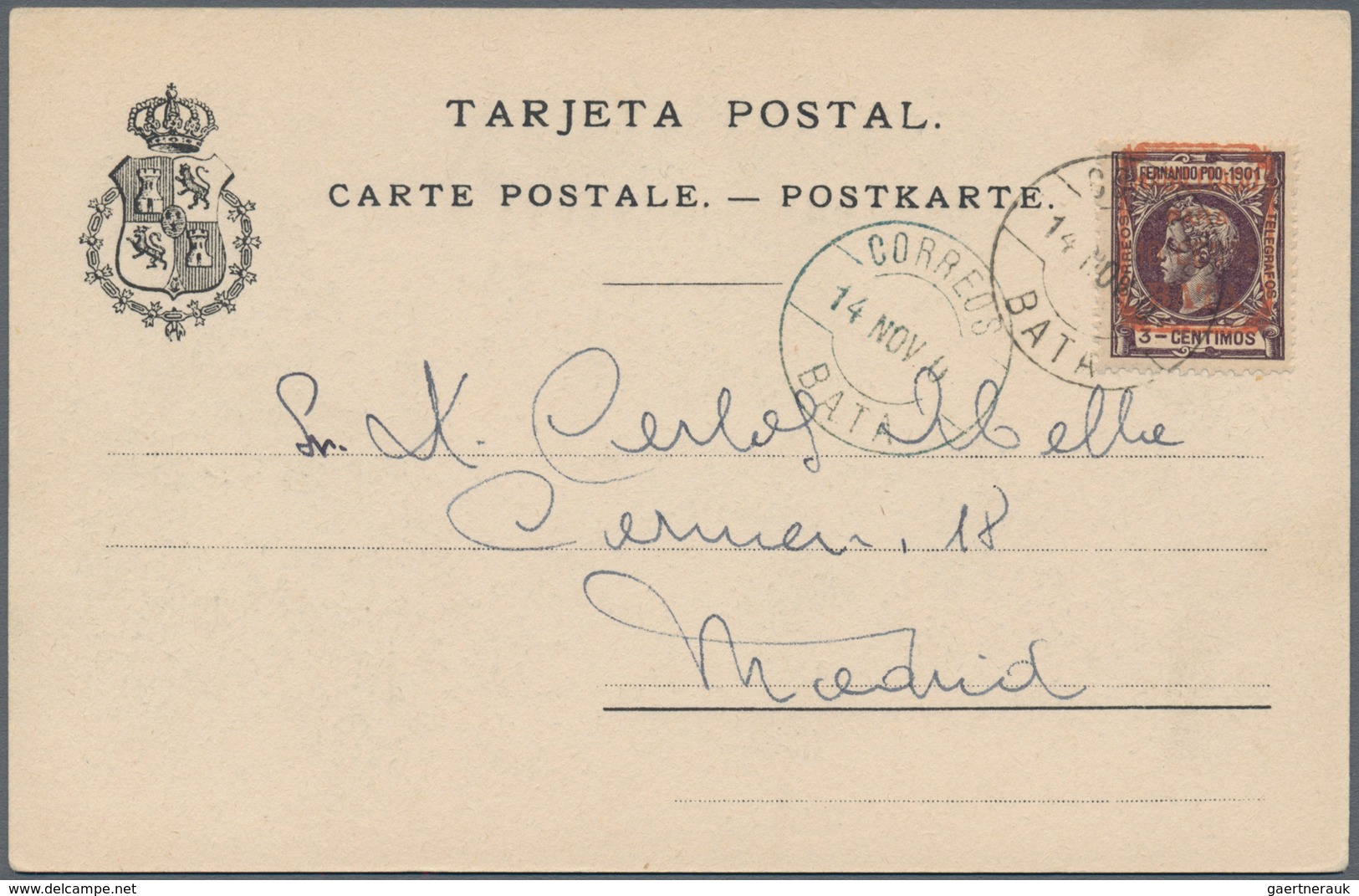 00493 Spanisch-Guinea: Bata, 1901, 1 C.-10 P. Surcharged "HABILITADO PARA 10 CENTS BATA", 14 Values Each A - Spaans-Guinea