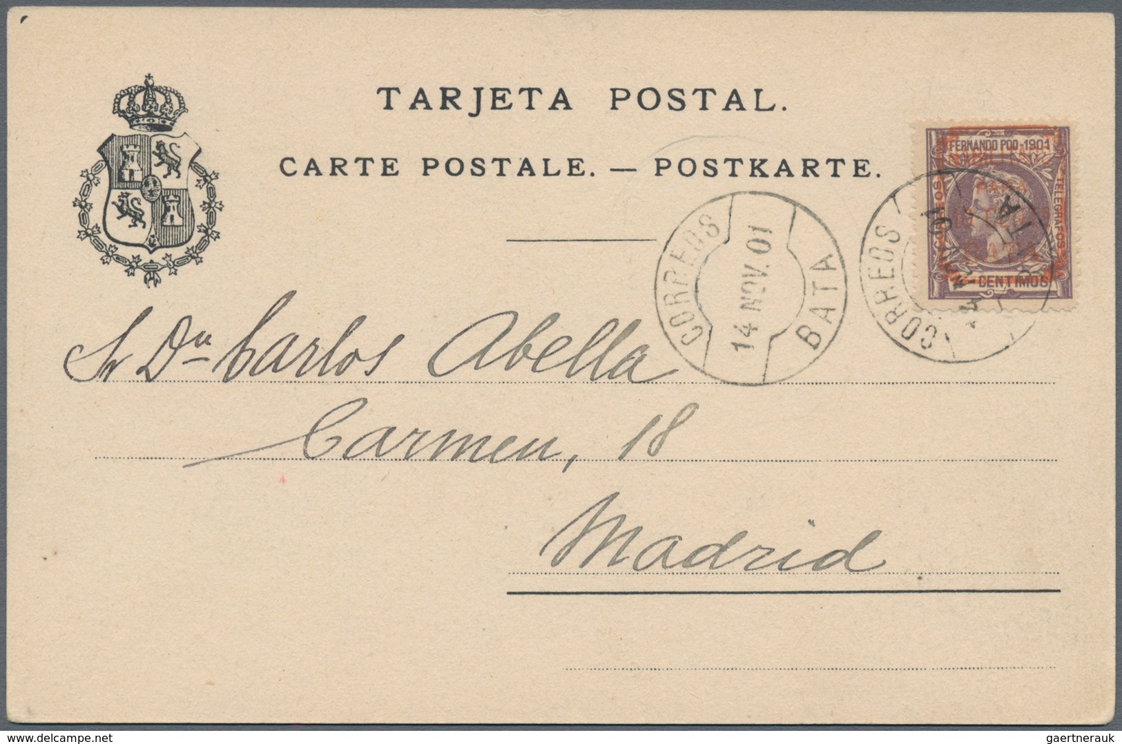 00493 Spanisch-Guinea: Bata, 1901, 1 C.-10 P. Surcharged "HABILITADO PARA 10 CENTS BATA", 14 Values Each A - Spanish Guinea